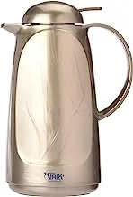 Valk Push Cover Wide Mouth Vacuum Flask with Anti-Leakage Cap, 1 Liter Capacity, Light Metallic Brown