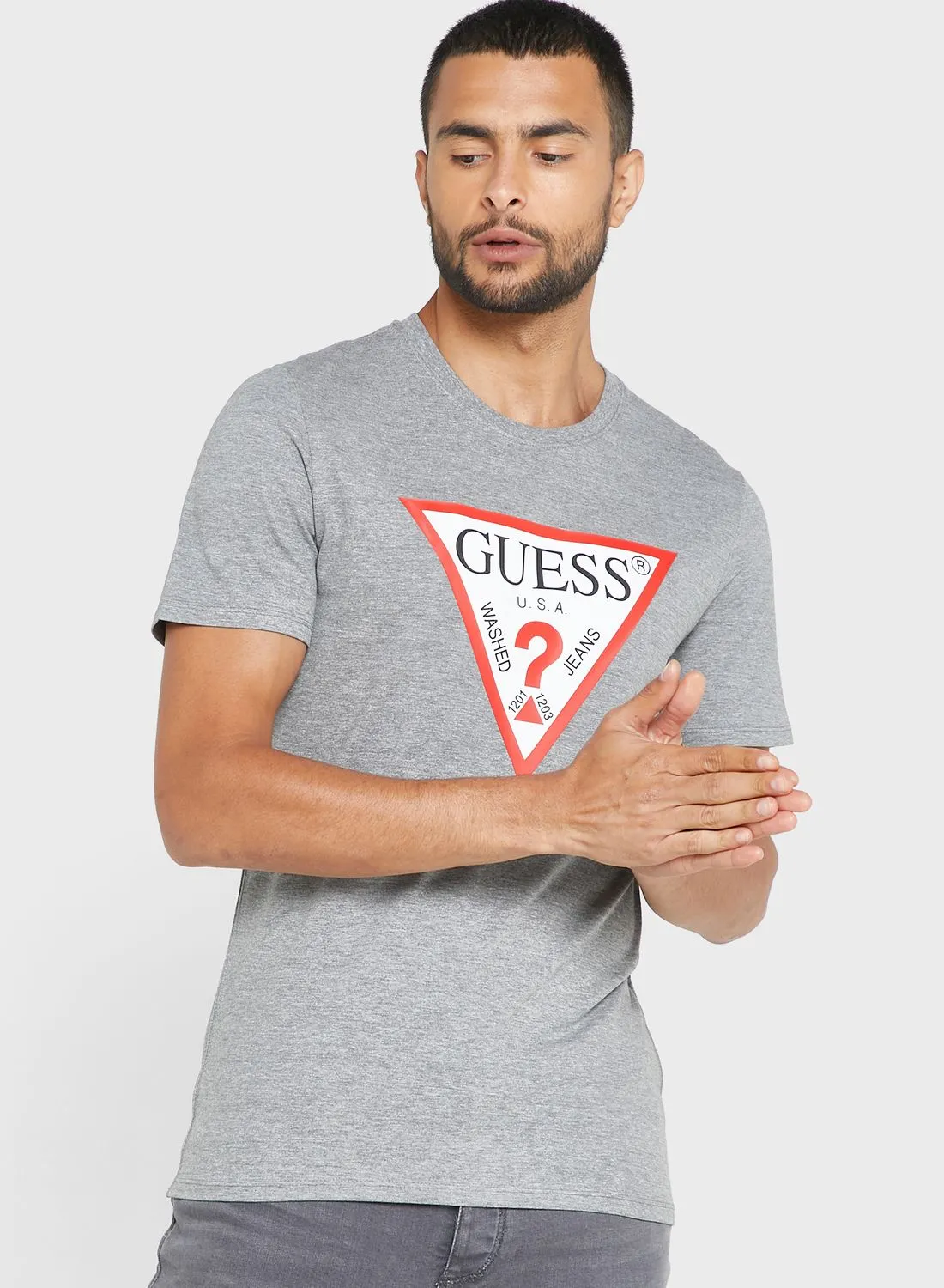 GUESS Logo Printed Crew Neck T-Shirt