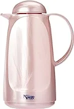 Valk Double Wall Glass Wide Mouth Vacuum Flask with Anti-Leakage Cap, 1 Liter Capacity, Metallic Pink