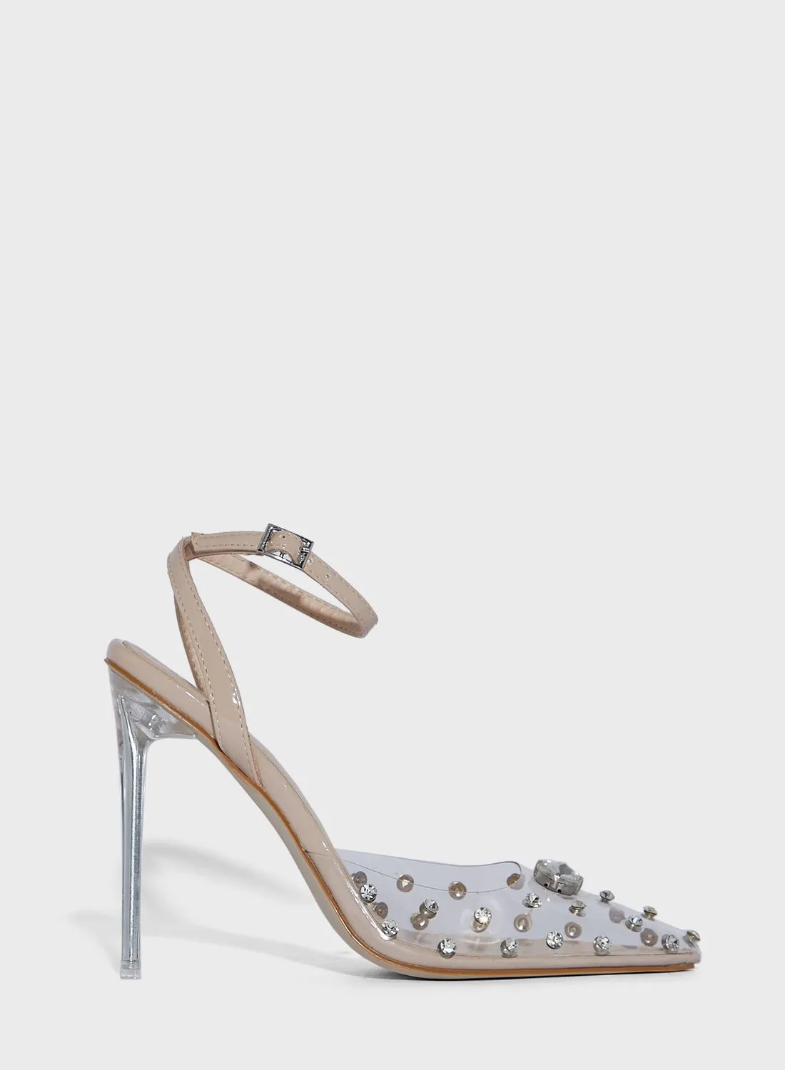 Ella Limited Edition Clear Stone Persplex Pointed Ankle Strap Pump