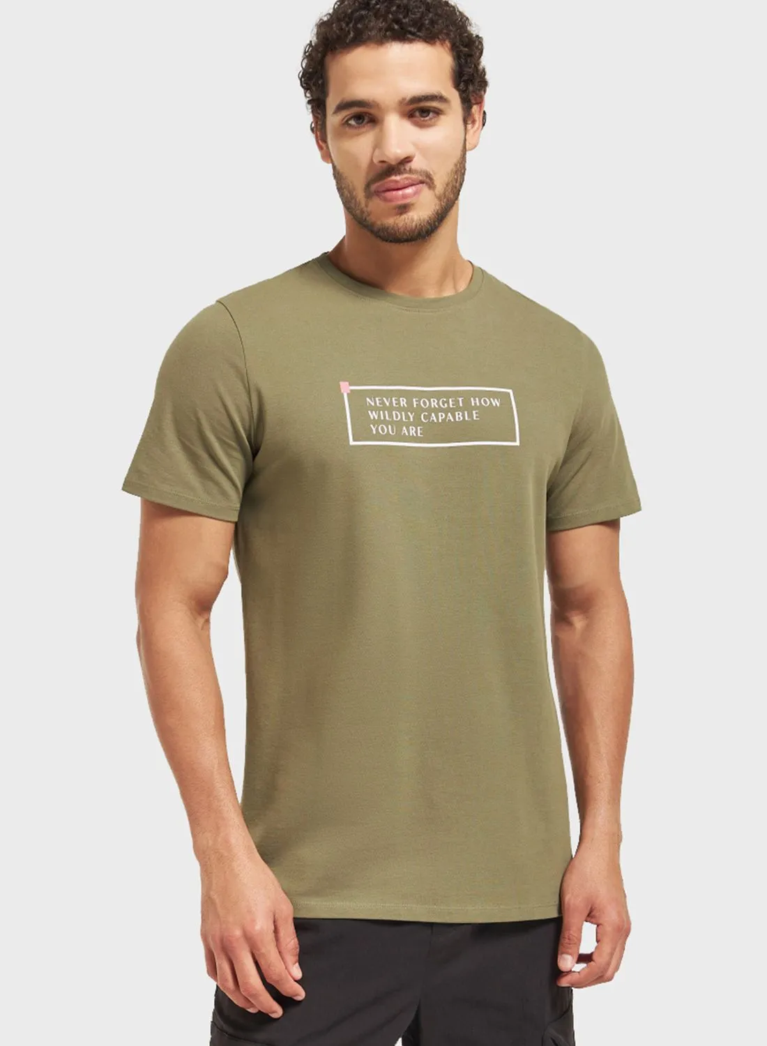 Iconic Slogan Print Pique Crew Neck T-Shirt