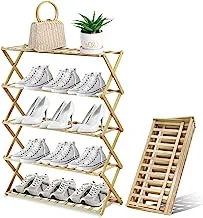 SKY-TOUCH 5-Tier Folding Shoe Racks, Foldable Bamboo Shoe Shelf Multifunctional Storage Free Standing Shoe Shelf, Sturdy Free Standing Shoe Racks for Porch, Entryway and Living Room