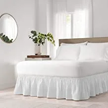 غطاء سرير صلب سهل الارتداء والخلع سهل الارتداء والخلع ومكشكش من الغبار بطول 45.72 سم، مقاس الملكة/الملك، أبيض