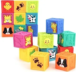مكعبات التراص من MOON Baby - مجموعة ألعاب حسية - كرات مزخرفة ومكعبات أرقام وألعاب حيوانات للأطفال الصغار