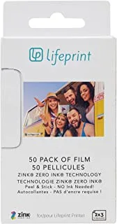 Lifeprint 50 حزمة من الأفلام لطابعة صور وفيديو Lifeprint المدمجة. 2x3 Zero Ink فيلم لاصق مدعوم