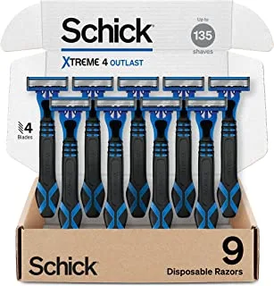 Schick Xtreme 4 Disposable Razors for Men, with 4 Titanium Coated Razor Blades and Extra Edging Blade, 9 Count