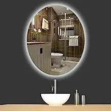 مرآة سيراميك سعودي بيضاوية مع اضاءة LED مقاس 60 سم × 80 سم