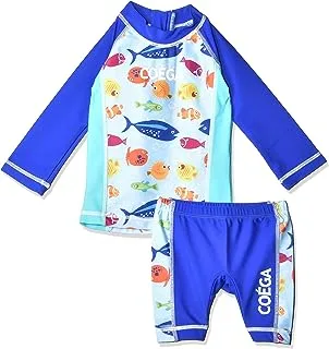 بدلة سباحة COEGA Baby Boys قطعتين بأكمام طويلة مع سحاب على شكل سمكة فقاعية زرقاء