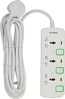 Khind 3 Way Universal Type BS Plug, Fire Proof Neon Light Extension with Individual Switch, 5 Meter Length