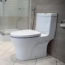 مقعد مرحاض سكاي من السيراميك السعودي مع آلية التنظيف وغطاء مقعد المرحاض، أبيض