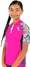 COEGA Youth Girls Rashguard Short Sleeves with zip-Pink Purple Tropics