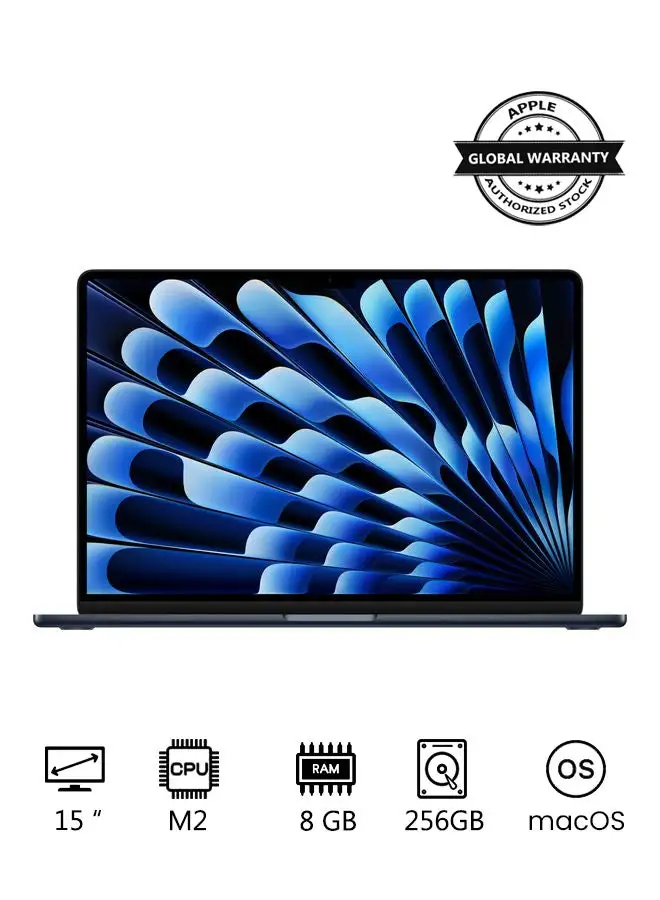 Apple MacBook Air MQKW3 15-Inch Display, Apple M2 Chip with 8-Core CPU And 10-Core GPU, 256GB SSD, English Arabic Keyboard Midnight