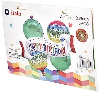 Italo Happy Birthday Party Decoration Balloon 5-Pices of Set, Green/White