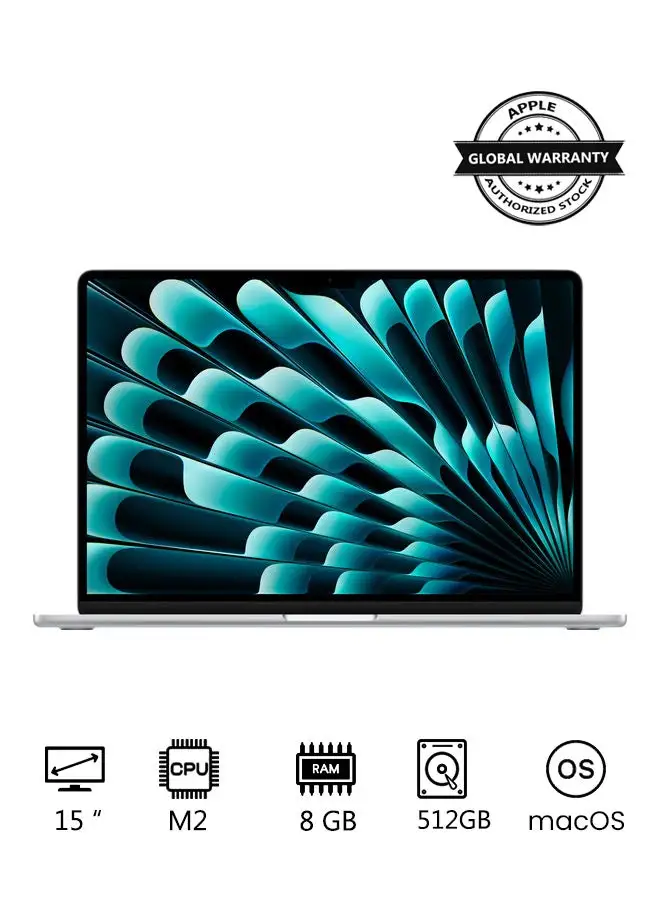 Apple MacBook Air MQKT3 15-Inch Display, Apple M2 Chip with 8-Core CPU And 10-Core GPU, 512GB SSD,  English-Arabic Keyboard Silver