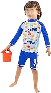 COEGA Baby Boys 2pc Swim Suit Long Sleeves with zip-Blue Bubble Fish