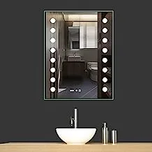 مرآة حمام مستطيلة من الخزف السعودي SY19102-A4 مع ضوء LED، عرض 60 سم × ارتفاع 80 سم