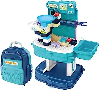 Little Story ROLE PLAY THEME PARK WITH SLIDE AND BLOCK TOY SET SCHOOL BAG (52 Pcs) - Blue, 2-IN-1 Mode