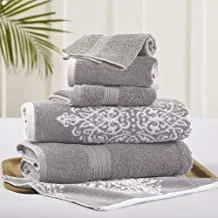 Amrapur Overseas | Artesia Damask 6 Piece Reversible Yarn Dyed Jacquard Towel Set (Grey)