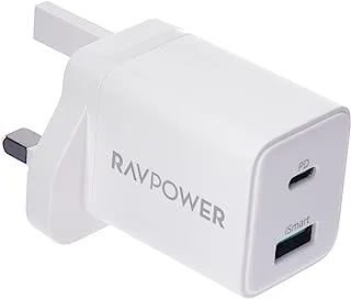 شاحن حائط RAVPower RP-PC168 PD Pioneer بقدرة 20 وات بمنفذين باللون الأبيض