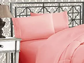 Elegant Comfort Luxurious 1500 Premium Hotel Quality Microfiber Three Line Embroidered Softest 4-Piece Bed Sheet Set, Wrinkle and Fade Resistant, Queen, Dusty Rose