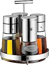 WMF De Luxe 5-Piece Cruet Set for Salt, Pepper, Vinegar, Oil, Stand with 2 Vinegar/Oil Dispensers, Salt Mill, Pepper Mill, Dishwasher Safe