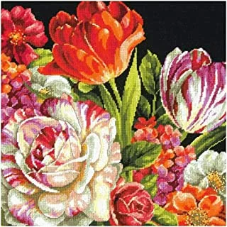 Wilton Flower Bouquet on Black Needlepoint Embroidery Kit, 14