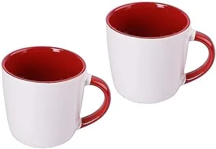 2-Piece Ceramic Mugs Set Each 350ml (White/Red)