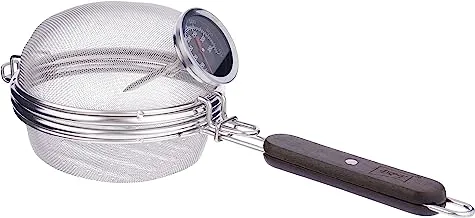 DPT DPHW-0136 Stainless Steel Coffee Roaster with Thermometer and Wood Handle, 120 g Capacity