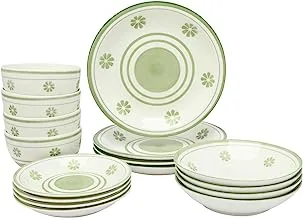 Trust Pro Ceramic Hand Painted Dinner Set, 16 Pieces, White/Green