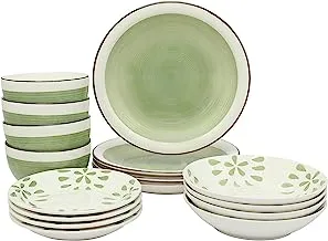 Trust Pro Ceramic Hand Painted Dinner Set, 16 Pieces, Green/White