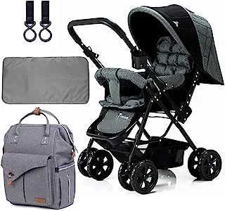 Teknum Reversible Look at Me Stroller w/t Diaper Bag & Hooks & Changing Pad - Grey