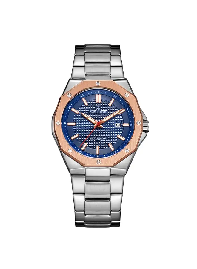 KENNETH SCOTT Men's Analog Round Shape Stainless Steel Wrist Watch K22044-SBSNK - 41.6 Mm