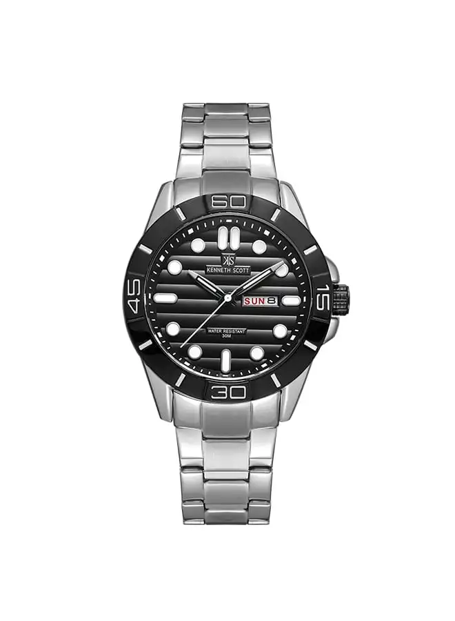 KENNETH SCOTT Men's Analog Tonneau Shape Stainless Steel Wrist Watch K22043-SBSB - 44.3 Mm