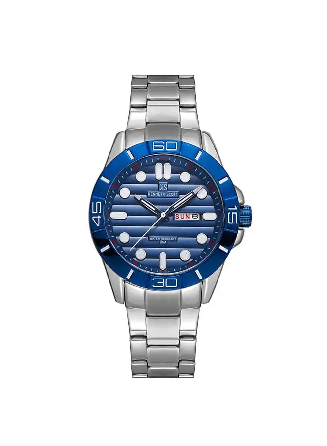 KENNETH SCOTT Men's Analog Tonneau Shape Stainless Steel Wrist Watch K22043-SBSN - 44.3 Mm