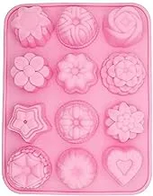 ECVV 12-Cavity Flowers Silicone Cake Molds Soap Mold Cake Jelly Candy Making Moulds Handmade DIY Chocolate Mold - 8.1 x 6 x 1.1 inch (1 Piece)(Random Color)