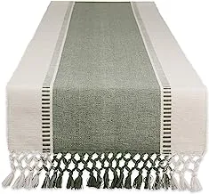 DII Dobby Stripe Woven Table Runner, 13x108-inch, Artichoke Green