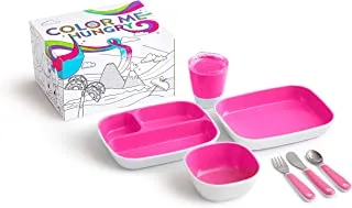 مجموعة هدايا تناول الطعام للأطفال الصغار مكونة من 7 قطع من Munchkin Color Me Hungry Splash في صندوق تلوين بطابع وحيد القرن ، وردي