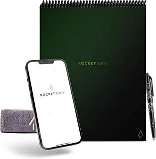 دفتر ملاحظات ذكي قابل لإعادة الاستخدام من Rocketbook ، دفتر لولبي بحجم Letter Flip ، أخضر ، (8.5 