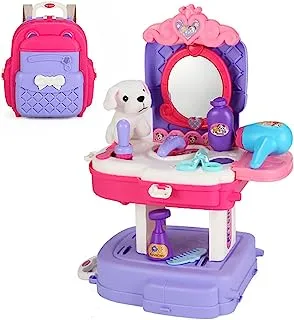 Little Story ROLE PLAY ANIMAL CARE/PET HOUSE TOY SET SCHOOL BAG (21 Pcs) - Purple, 2-IN-1 Mode