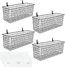 4 Set [Extra Large] Hanging Wall Basket for Storage, Wall Mount Sturdy Steel Wire Baskets, Metal Hang Cabinet Bin Wall Shelves, Rustic Farmhouse Decor, Kitchen Bathroom Organizer, Black