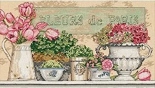 طقم غرز متقاطعة الأبعاد 14 بوصة × 8 بوصة - زهور باريس (14 قطعة) -35204