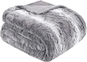 Madison Park Zuri Soft Plush Luxury Oversized Faux Fur Throw Animal Stripes Design, Faux Mink On The Reverse, Modern All Seasons Blanket for Bed, Sofa Couch, Office, Grey, 60x70