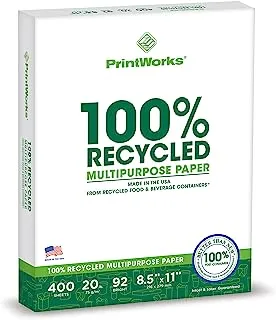 Printworks 100 بالمائة ورق معاد تدويره متعدد الأغراض ، 20 باوند ، 92 ساطع ، 8.5 × 11 بوصة ، 400 ورقة (00018)