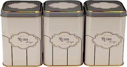 Al Saif Set of 3 Airtight Kitchen Canister with Lids, Coffee, Tea, Sugar Metal Containers,Color : multicolor
