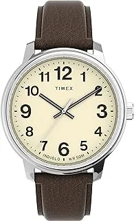 Timex Men's Easy Reader Bold 43mm Watch – Silver-Tone Case Cream Dial with Brown Leather Strap