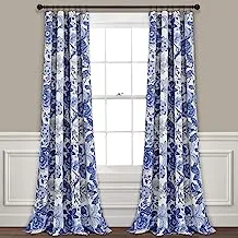 Lush Decor Navy White Sydney Curtains | Floral Garden Room Darkening Window Panel Set for Living, Dining, Bedroom (Pair), 95” Long x 52” Wide, L