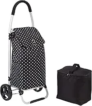 KitchenCraft Shopping Trolley on Wheels with Folding Trolley Cart, Black Polka Dot Print, 45 x 33 x 100 cm