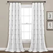 Lush Decor, White Ruffle Window Curtain-Vintage Chic Farmhouse Style Panel for Living, Dining Room, Bedroom (Single), 84” x 50 L