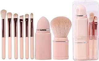 Xing-Ruiyang Makeup Brushes Set,8 in 1 Retractable Mini Powder Brush Beauty Sponge Kit,Portable Foundation Blush Concealers Eyeshadow Makeup Brush Set with Storage Boxes,Pink