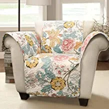 Lush Decor Blue and Yellow Sydney Furniture Protector-Floral Leaf Garden Pattern Armchair Cover, Chair